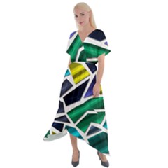 Mosaic Shapes Cross Front Sharkbite Hem Maxi Dress by Vaneshart