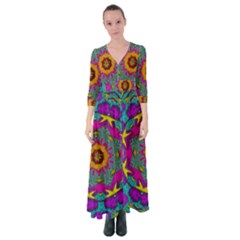 Fern  Mandala  In Strawberry Decorative Style Button Up Maxi Dress by pepitasart