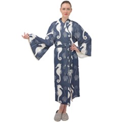 Seahorse Shell Pattern Maxi Velour Kimono by Vaneshart