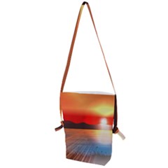 Sunset Water River Sea Sunrays Folding Shoulder Bag by Mariart