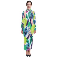 Leaves  Turtleneck Maxi Dress by Sobalvarro