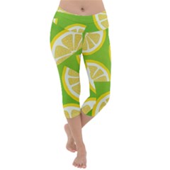 Lemon Fruit Healthy Fruits Food Lightweight Velour Capri Yoga Leggings by Wegoenart