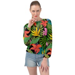 Tropical Greens Banded Bottom Chiffon Top by Sobalvarro