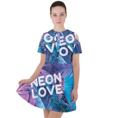 Neon Love Back Neon Love Front Short Sleeve Shoulder Cut Out Dress  by Lovemore