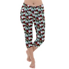 Vintage Hippie Girl Pattern Blue Lightweight Velour Capri Yoga Leggings by snowwhitegirl