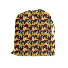 Vintage Hippie Girl Pattern Yellow Drawstring Pouch (xl) by snowwhitegirl