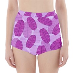 Exotic Tropical Leafs Watercolor Pattern High-waisted Bikini Bottoms by Vaneshart