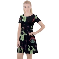 Cartoon African Cactus Seamless Pattern Cap Sleeve Velour Dress  by Vaneshart