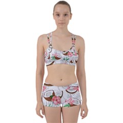 Seamless Pattern Coconut Piece Palm Leaves With Pink Hibiscus Perfect Fit Gym Set by Vaneshart