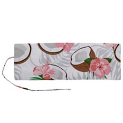 Seamless Pattern Coconut Piece Palm Leaves With Pink Hibiscus Roll Up Canvas Pencil Holder (m) by Vaneshart