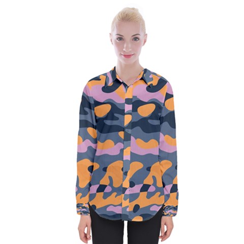Camouflage Background Textile Uniform Seamless Pattern Womens Long Sleeve Shirt by Vaneshart