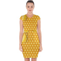 Abstract Honeycomb Background With Realistic Transparent Honey Drop Capsleeve Drawstring Dress  by Vaneshart