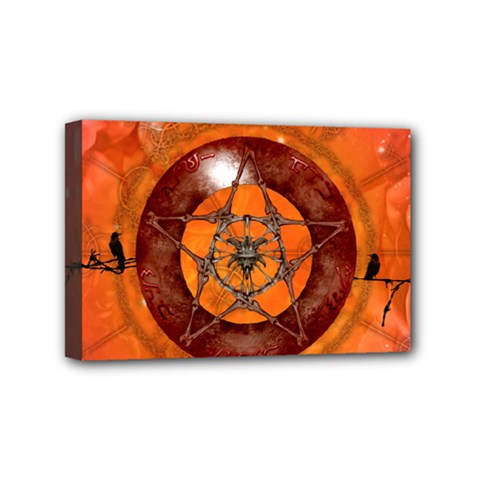 Awesome Skull On A Pentagram With Crows Mini Canvas 6  X 4  (stretched) by FantasyWorld7