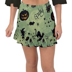 Funny Halloween Pattern With Witch, Cat And Pumpkin Fishtail Mini Chiffon Skirt by FantasyWorld7