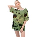 Funny Halloween Pattern With Witch, Cat And Pumpkin Oversized Chiffon Top View1