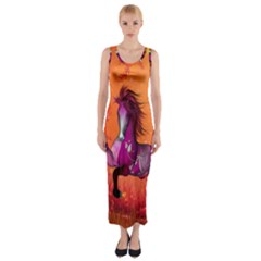 Wonderful Fantasy Horse In A Autumn Landscape Fitted Maxi Dress by FantasyWorld7