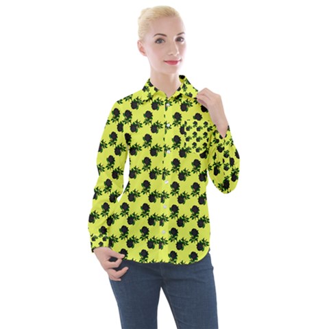 Black Rose Yellow Women s Long Sleeve Pocket Shirt by snowwhitegirl