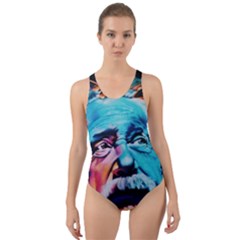 Albert Einstein Retro Wall Graffiti Blue Pink Orange Modern Urban Art Grunge Cut-out Back One Piece Swimsuit by genx