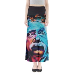 Albert Einstein Retro Wall Graffiti Blue Pink Orange Modern Urban Art Grunge Full Length Maxi Skirt by genx