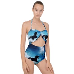 Wonderful Unicorn Silhouette In The Night Scallop Top Cut Out Swimsuit by FantasyWorld7