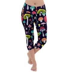 Cute Mushroom Purple Lightweight Velour Capri Yoga Leggings by trulycreative
