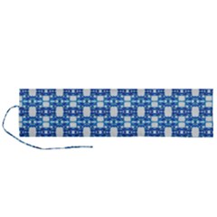 Blue White  Abstract Pattern Roll Up Canvas Pencil Holder (l) by BrightVibesDesign