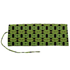 Green Black Abstract Pattern Roll Up Canvas Pencil Holder (s) by BrightVibesDesign