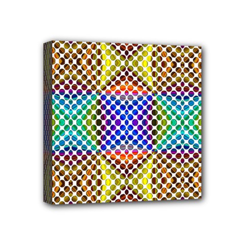 Colorful Circle Abstract White Brown Blue Yellow Mini Canvas 4  X 4  (stretched) by BrightVibesDesign