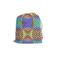 Colorful Circle Abstract White Brown Blue Yellow Drawstring Pouch (medium) by BrightVibesDesign