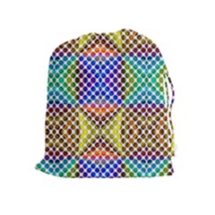 Colorful Circle Abstract White Brown Blue Yellow Drawstring Pouch (xl) by BrightVibesDesign