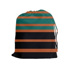 Black Stripes Orange Brown Teal Drawstring Pouch (xl) by BrightVibesDesign