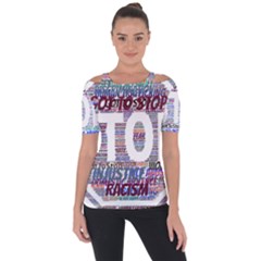 Human Trafficking In Blue Classic Logo Final Shoulder Cut Out Short Sleeve Top by gottostop