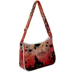 Funny Halloween Design, Cat, Pumpkin And Witch Zip Up Shoulder Bag by FantasyWorld7