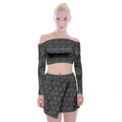 Pattern Texture Feet Dog Grey Off Shoulder Top With Mini Skirt Set by HermanTelo
