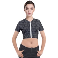 Pattern Texture Feet Dog Grey Short Sleeve Cropped Jacket by HermanTelo