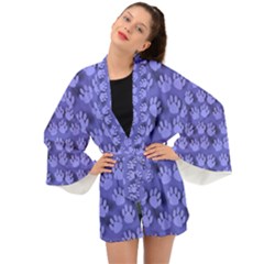 Pattern Texture Feet Dog Blue Long Sleeve Kimono by HermanTelo