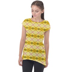 Pattern Pink Yellow Cap Sleeve High Low Top by HermanTelo