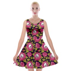 Gothic Skull Flower Velvet Skater Dress by trulycreative
