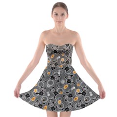 Kawaii Halloween Cats Gray Strapless Bra Top Dress by trulycreative