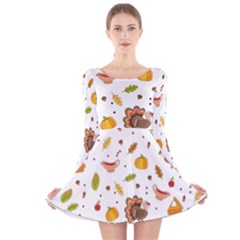 Thanksgiving Turkey Pattern Long Sleeve Velvet Skater Dress by Valentinaart