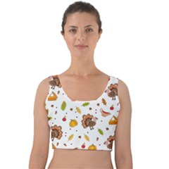 Thanksgiving Turkey Pattern Velvet Crop Top by Valentinaart