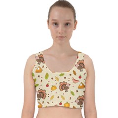 Thanksgiving Turkey Pattern Velvet Racer Back Crop Top by Valentinaart