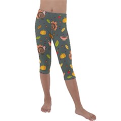 Thanksgiving Turkey Pattern Kids  Lightweight Velour Capri Leggings  by Valentinaart