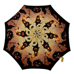 Funny Halloween Design, Pumpkin, Cat, Owl And Crow Hook Handle Umbrellas (large) by FantasyWorld7