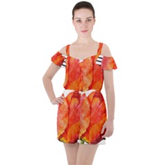 Tulip Watercolor Red And Black Stripes Ruffle Cut Out Chiffon Playsuit by picsaspassion