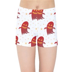 Ghost Halloween Drawing Flower Leaf Kids  Sports Shorts by Vaneshart