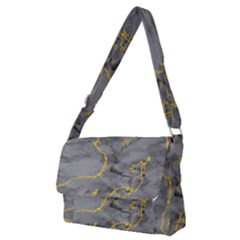 Marble Neon Retro Light Gray With Gold Yellow Veins Texture Floor Background Retro Neon 80s Style Neon Colors Print Luxuous Real Marble Full Print Messenger Bag (m) by genx