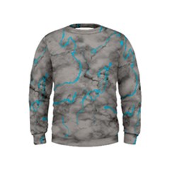 Marble Light Gray With Bright Cyan Blue Veins Texture Floor Background Retro Neon 80s Style Neon Colors Print Luxuous Real Marble Kids  Sweatshirt by genx