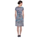 Marble light gray with bright cyan blue veins texture floor background retro neon 80s style neon colors print luxuous real marble Short Sleeve Front Wrap Dress View2