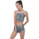 Marble light gray with bright cyan blue veins texture floor background retro neon 80s style neon colors print luxuous real marble Summer Cropped Co-Ord Set View1